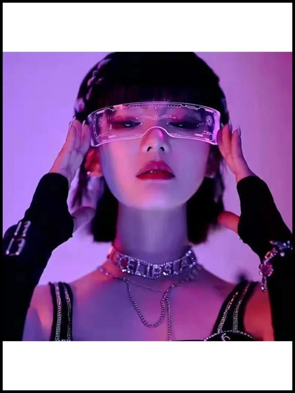 LED Glasses Futuristic Cyberpunk Light Up Sunglasses with Bilateral Control
